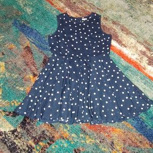 Navy blue polka dot dress pleated linked midi
